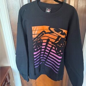 Santa Cruz Skateboards Black Crewneck with Orange and Purple Wave Graphic
